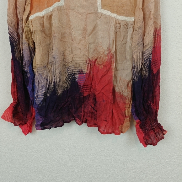 Bl^nk London x Anthropologie MIRANDA Brush Strokes Eclectic Red Sheer Top PS - Picture 6 of 15